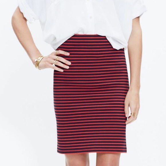 Madewell Dresses & Skirts - MADEWELL "Poppy" Navy Blue Red Striped Jersey Knit Pencil Skirt Bodycon - XS